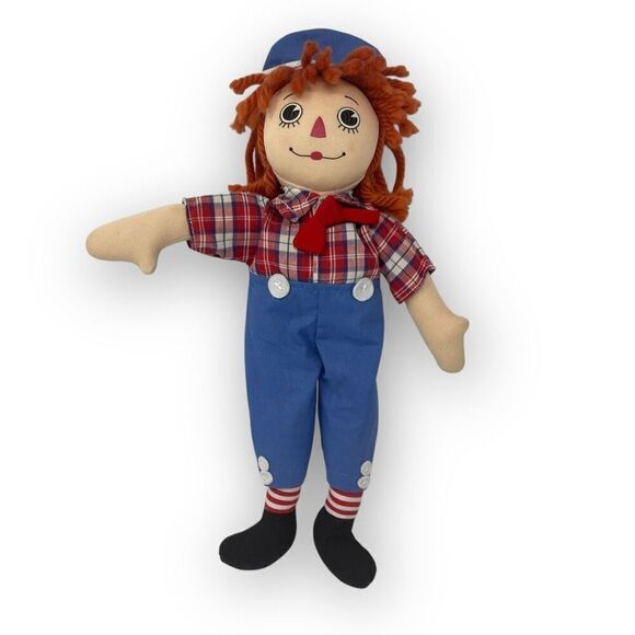 Applause Raggedy Andy Stuffed Plush Poseable 14" Vintage Doll in Shirt and Denim - Picture 1 of 10